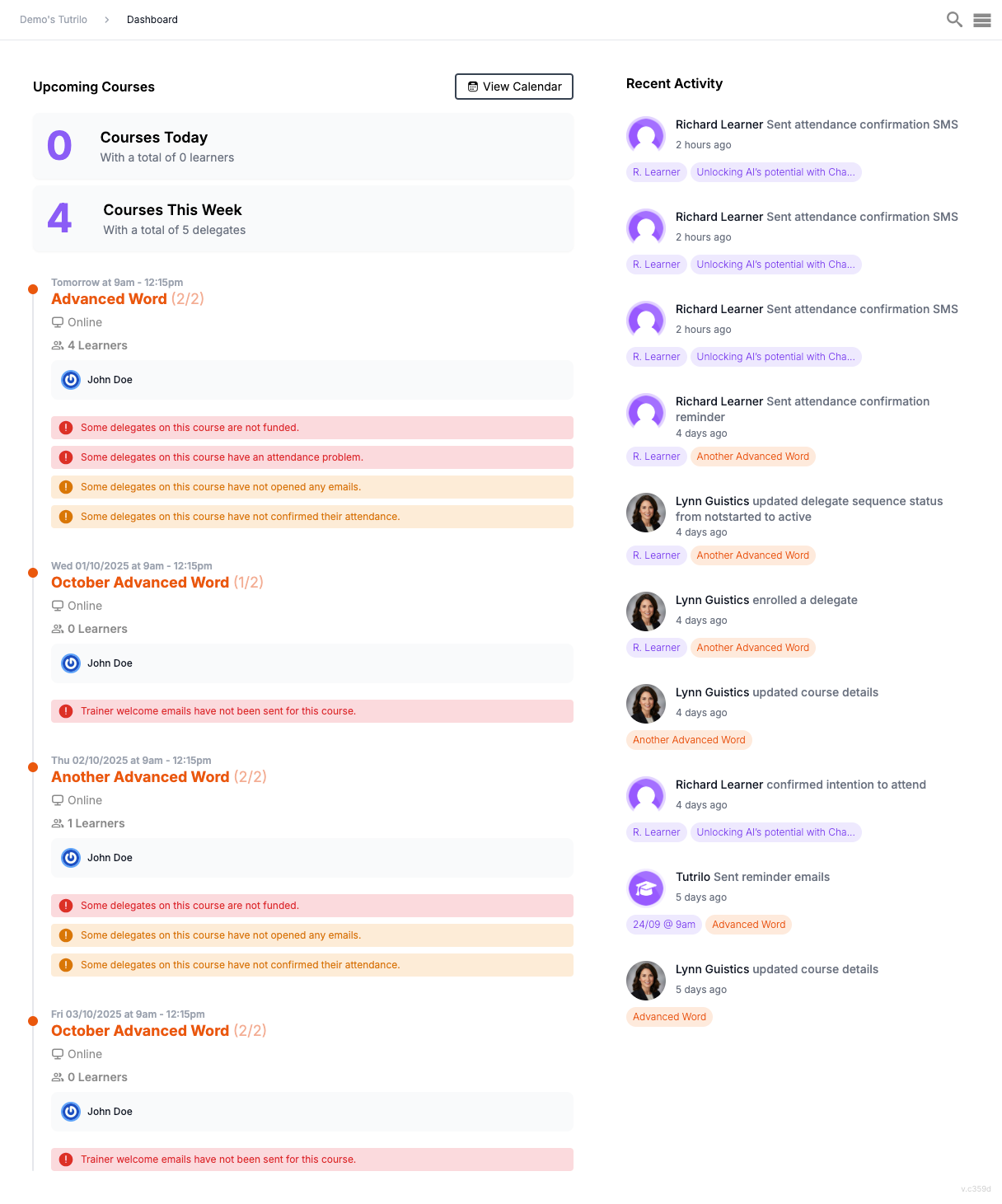 Tutrilo Course Management Dashboard