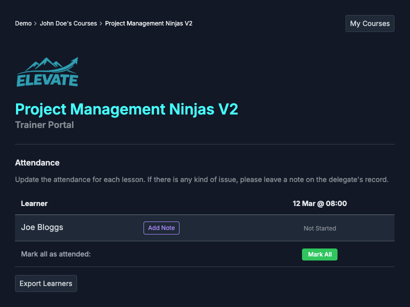 Trainer portal screenshot